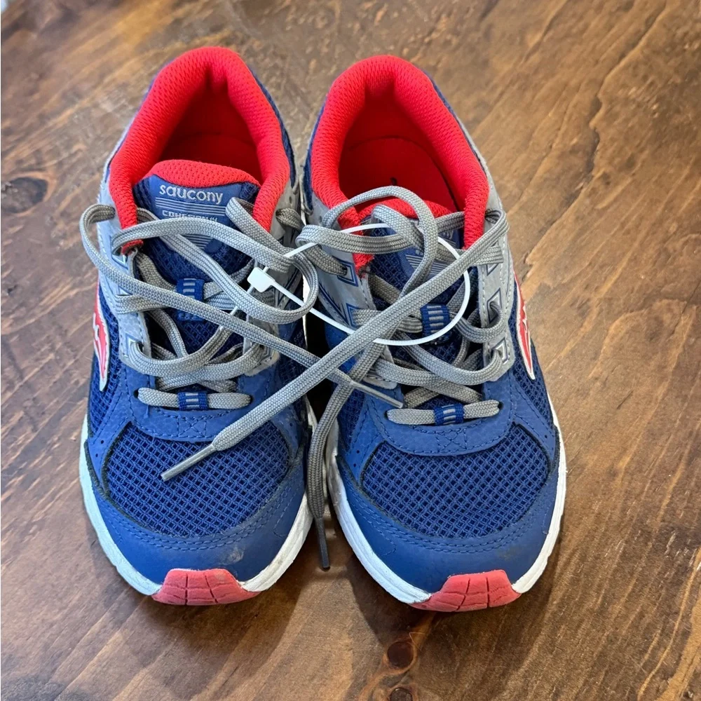 Saucony Kids Cohesion 14 LTT Blue Red Gray sneakers tennis shoes big boy size 1 - Picture 1 of 6